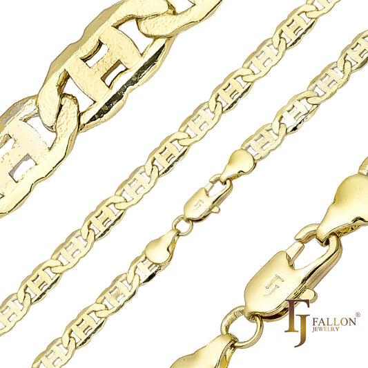 Cadenas de eslabones Mariner H chapadas en Oro 14K, dos tonos [Rough Face]