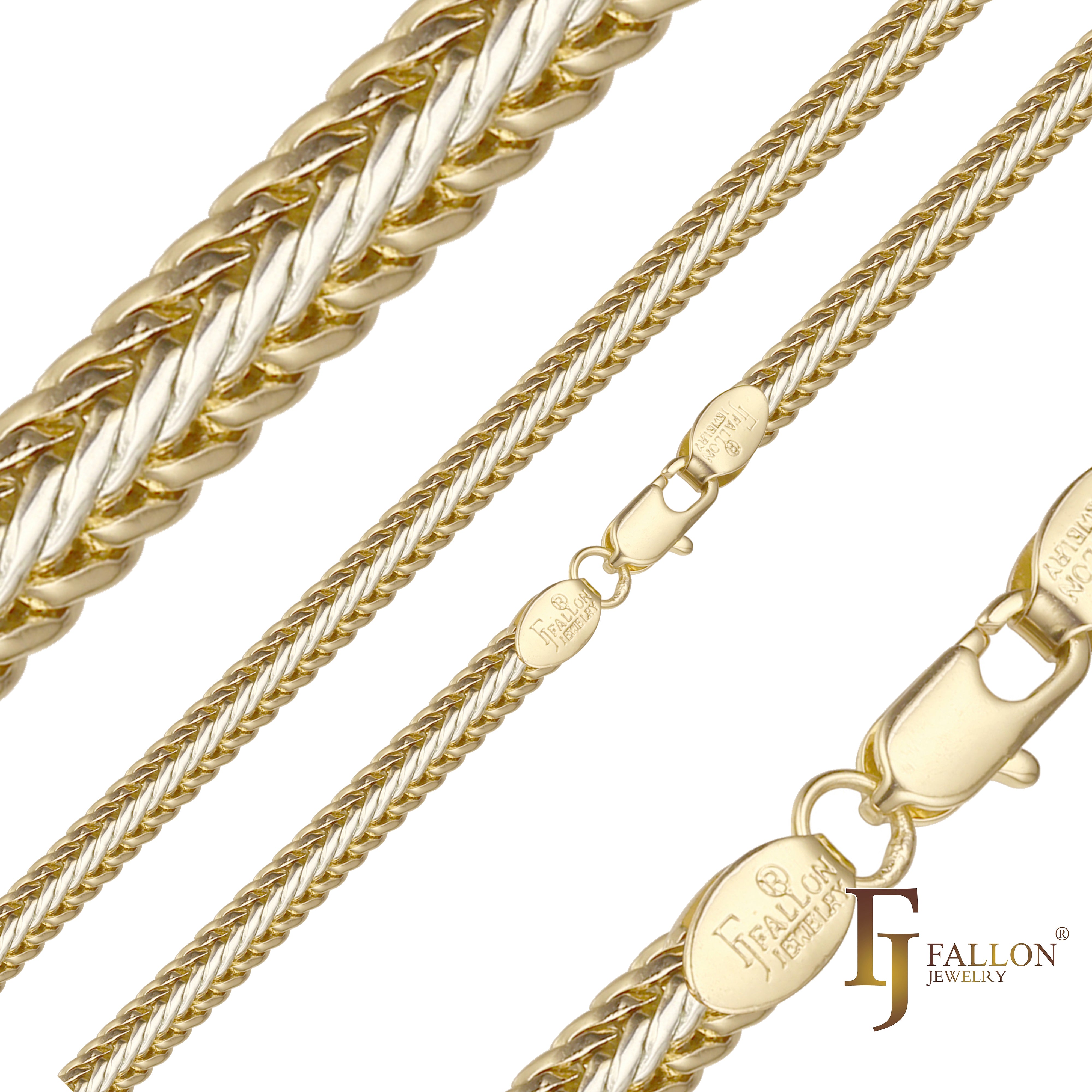 Classic Glossy 14K Gold, Rose Gold two tone, three tone Foxtail link chains