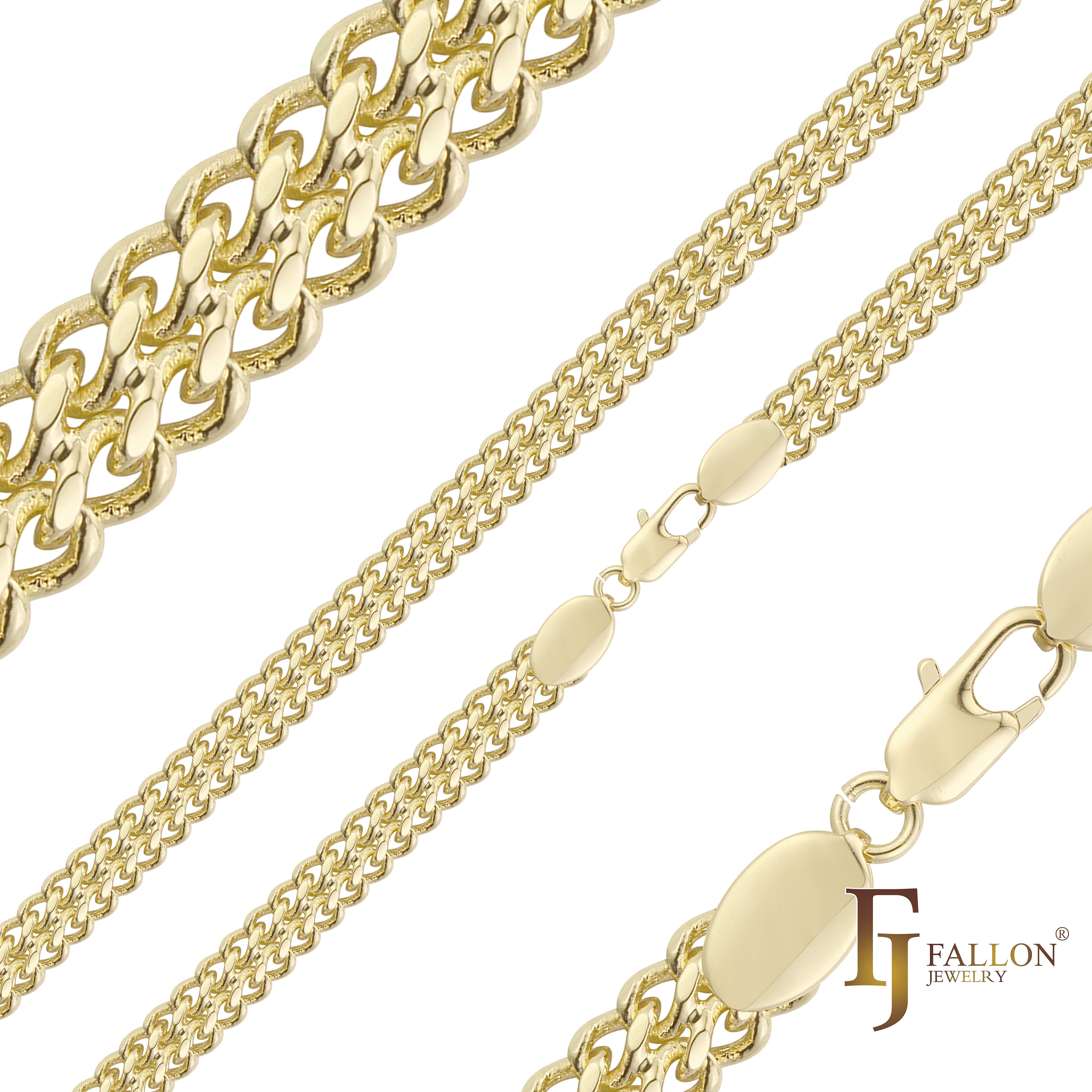 Cadenas cubanas de doble eslabón enchapadas en Oro de 14K, Oro Rosa, dos tonos