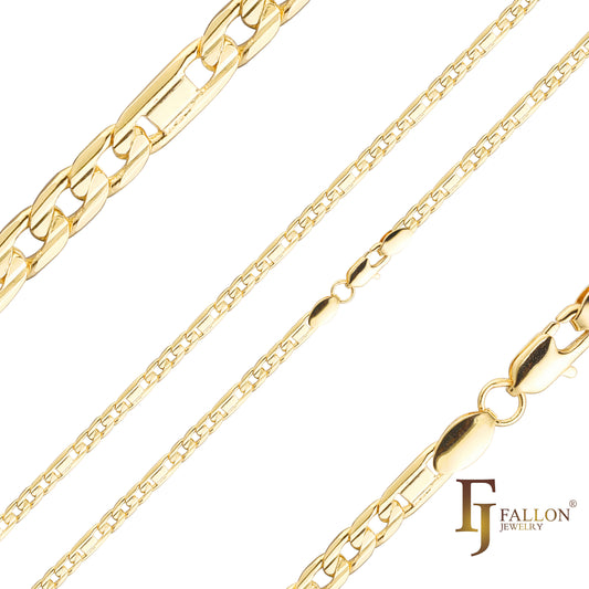 {Personalizar} Figaro & Mirror, cadenas de eslabones mixtos Figarucci chapadas en oro de 14 quilates, oro rosa