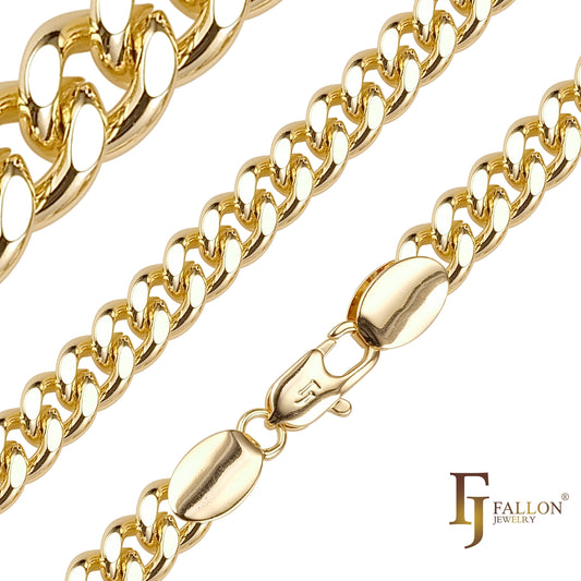 .Correntes clássicas com elos cubanos estilo Miami banhadas em ouro branco, ouro 14K, SF em dois tons