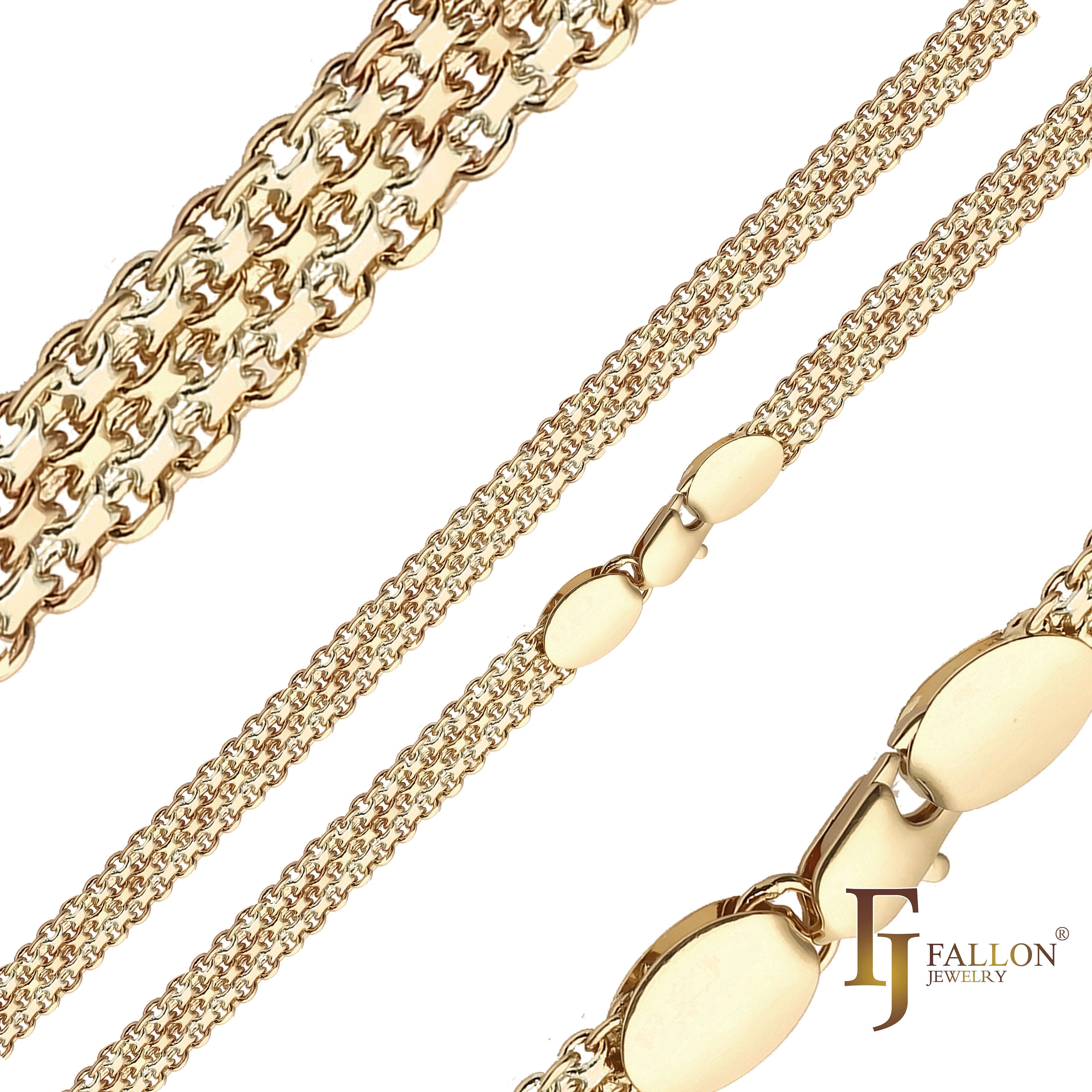 Bismarck weaving anchor quadruple four link chains plated 14K Gold, Rose Gold, two tone