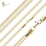 Flat Snake flank cross hammered chains plated in 14K Gold, Rose Gold, two tone