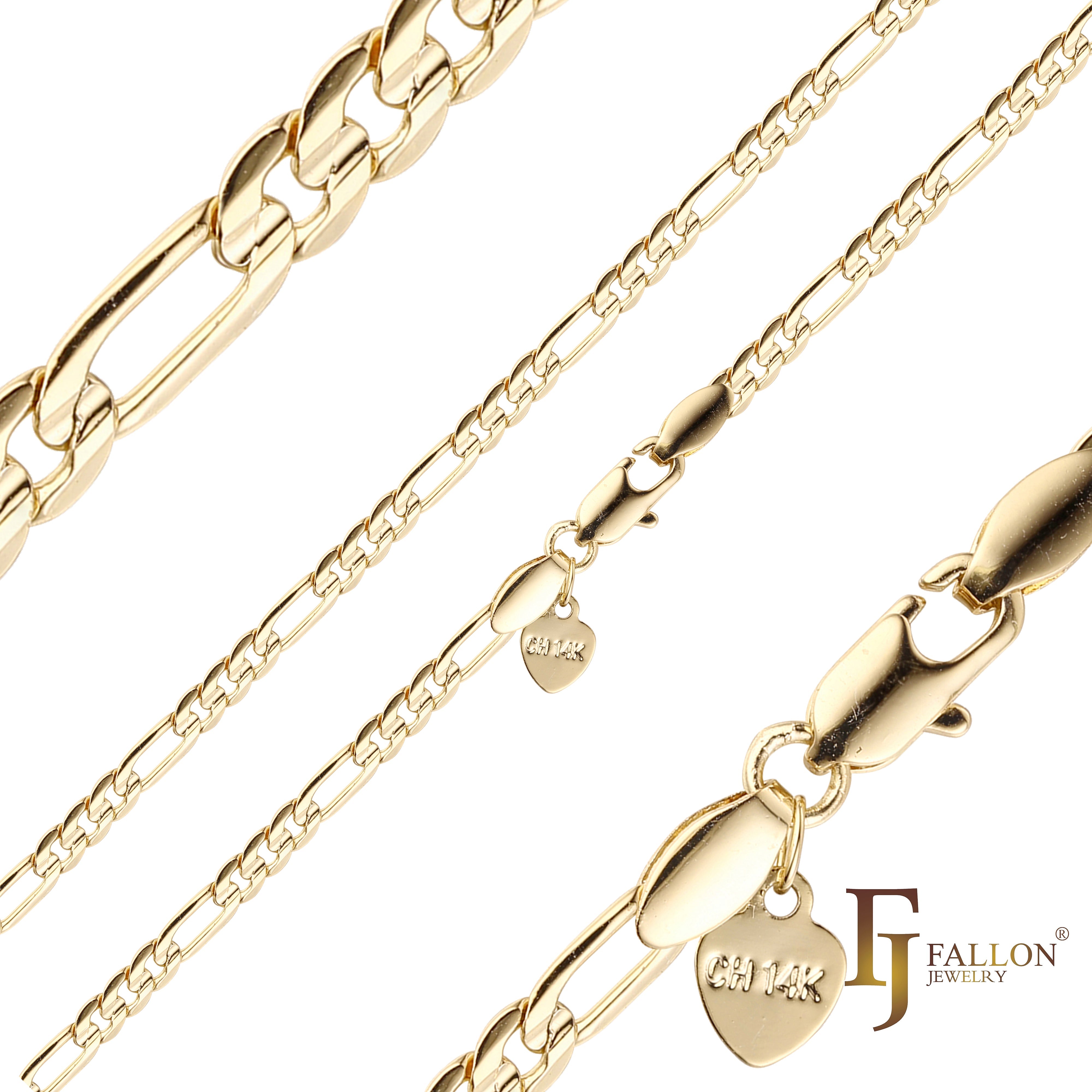 Centro de eslabones Figaro Groove martillado Oro de 14 quilates, cadenas de dos tonos de oro rosa