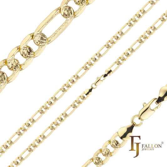 Cadenas martilladas con eslabones Figaro chapadas en Oro 14K