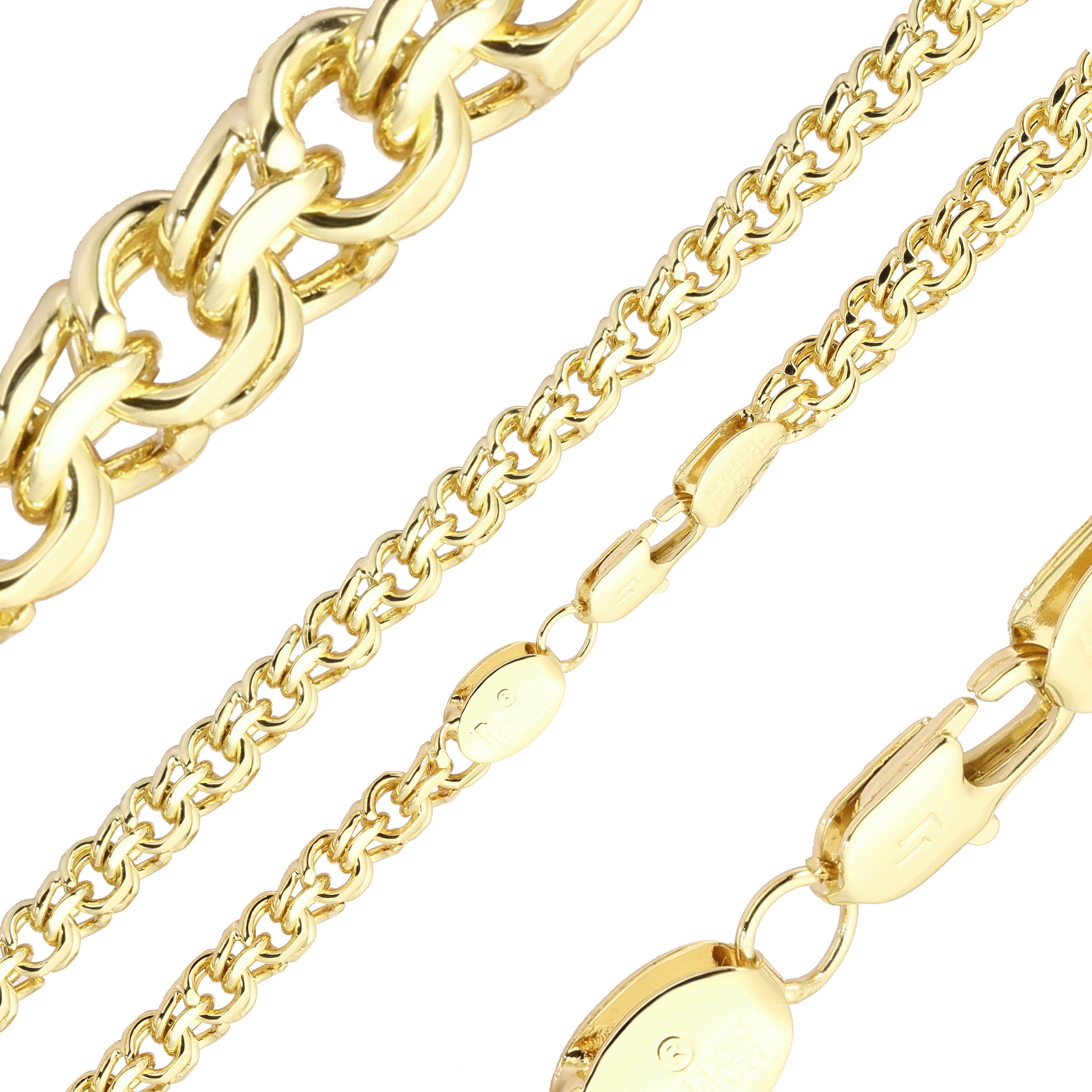 Cadenas de eslabones rolo dobles con resorte Bismarck chapadas en oro blanco, oro de 14 quilates