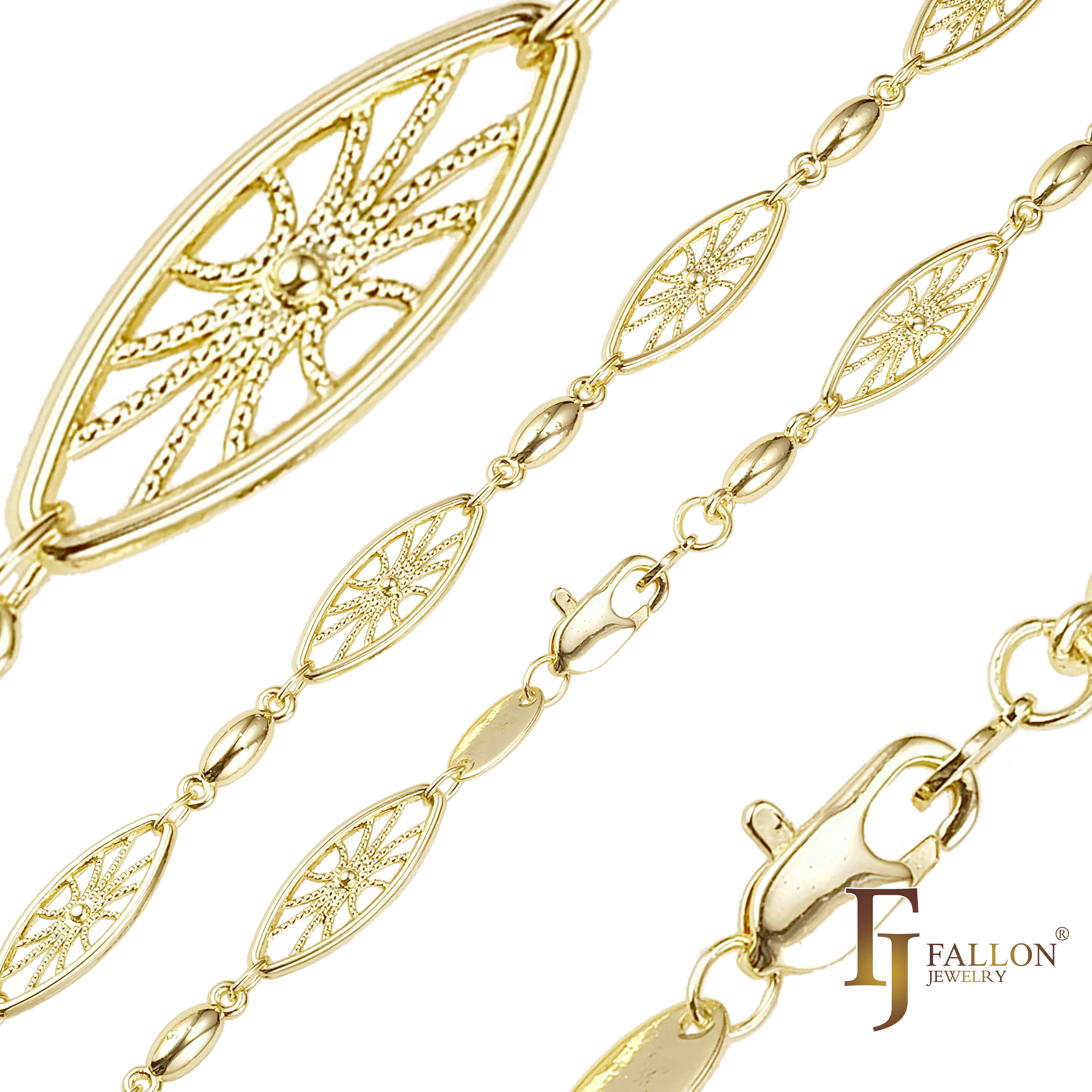 Beads cadenas de eslabones de filigrana de red de fantasía chapadas en oro blanco, Oro 14K, oro rosa, dos tonos