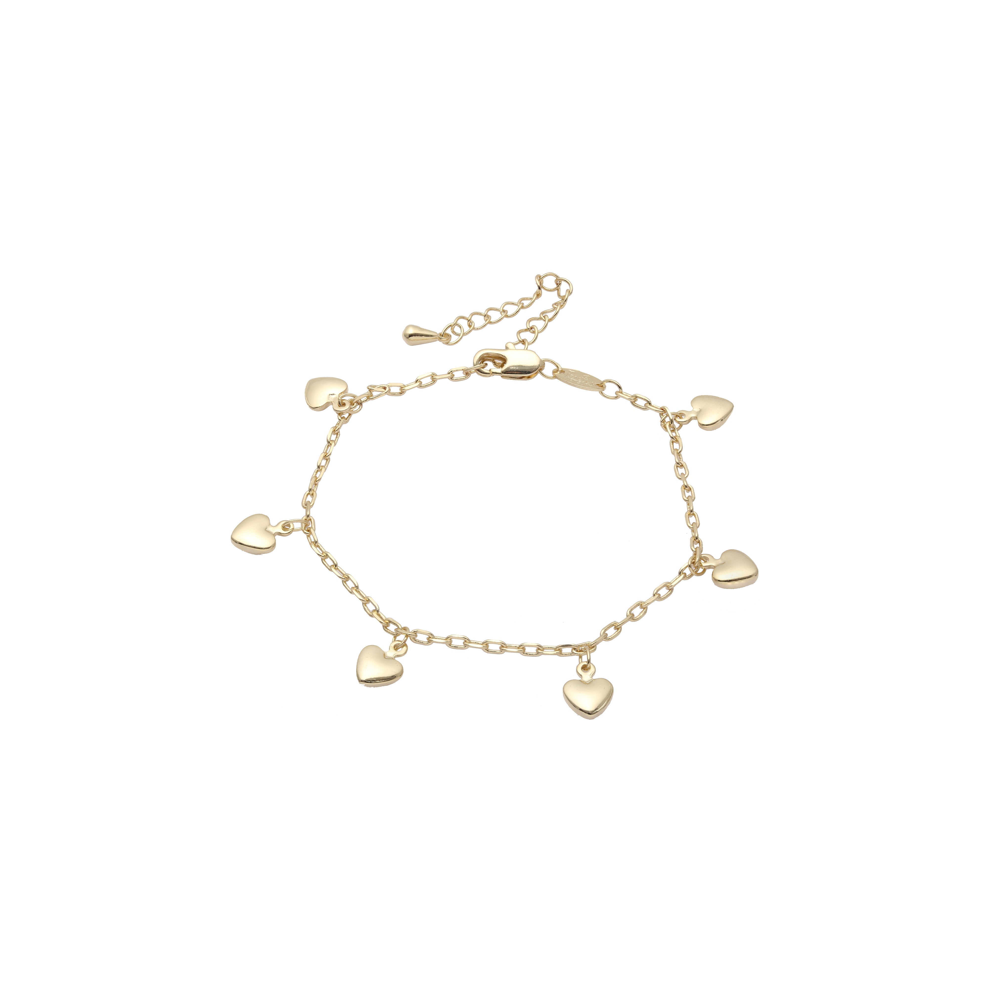 Pulseras de eslabones elegantes con forma de corazón chapadas en oro de 14 quilates