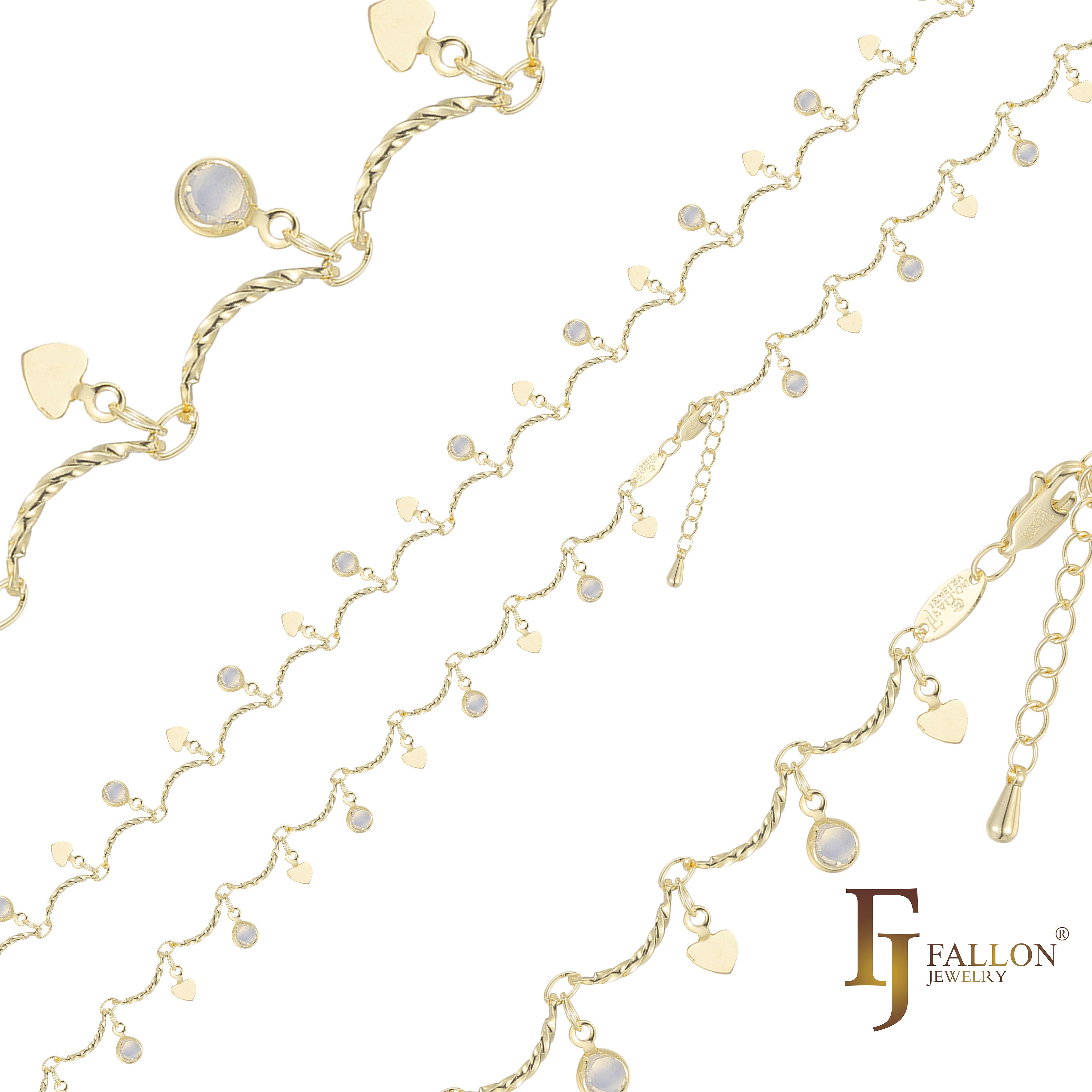 Cadenas de tobilleras de piedra blanca con eslabones de barra chapados en Oro 14K, oro rosa