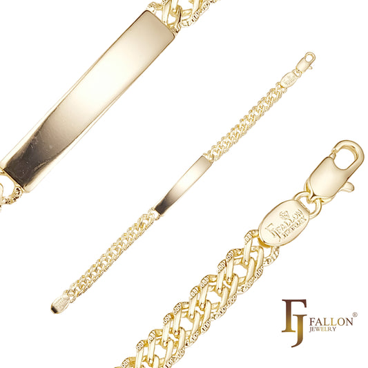 Pulseras grabables de eslabones ID Rombo para hombre chapadas en Oro 14K