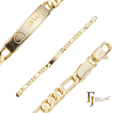 Pulseras identificativas de hombre con eslabones Figaro con amor y corazón chapados en oro de 14K colores