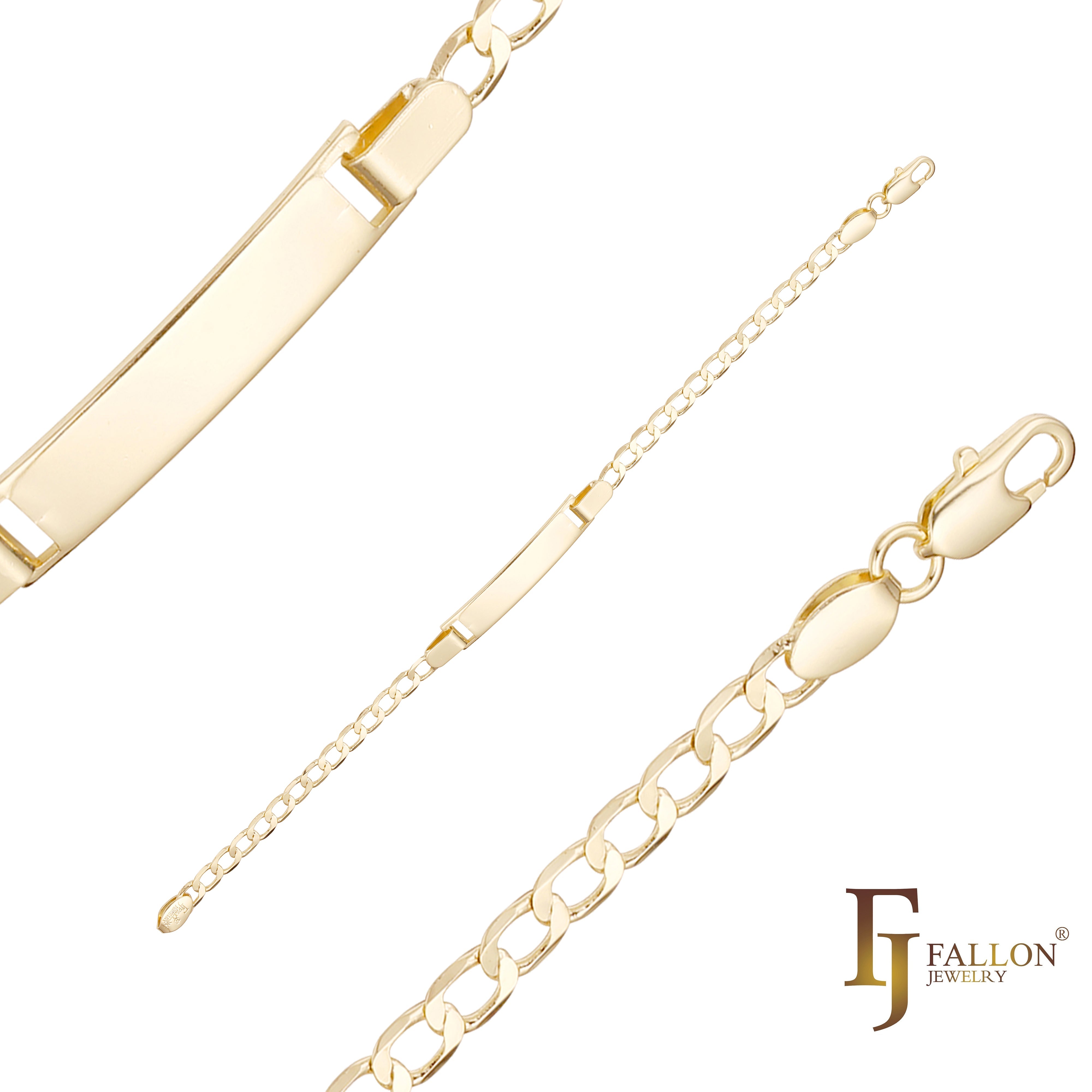 Pulseras de identificación para hombre con eslabones redondos chapados en Oro 14K.