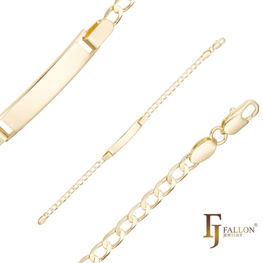 Pulseras de identificación para hombre con eslabones redondos chapados en Oro 14K.