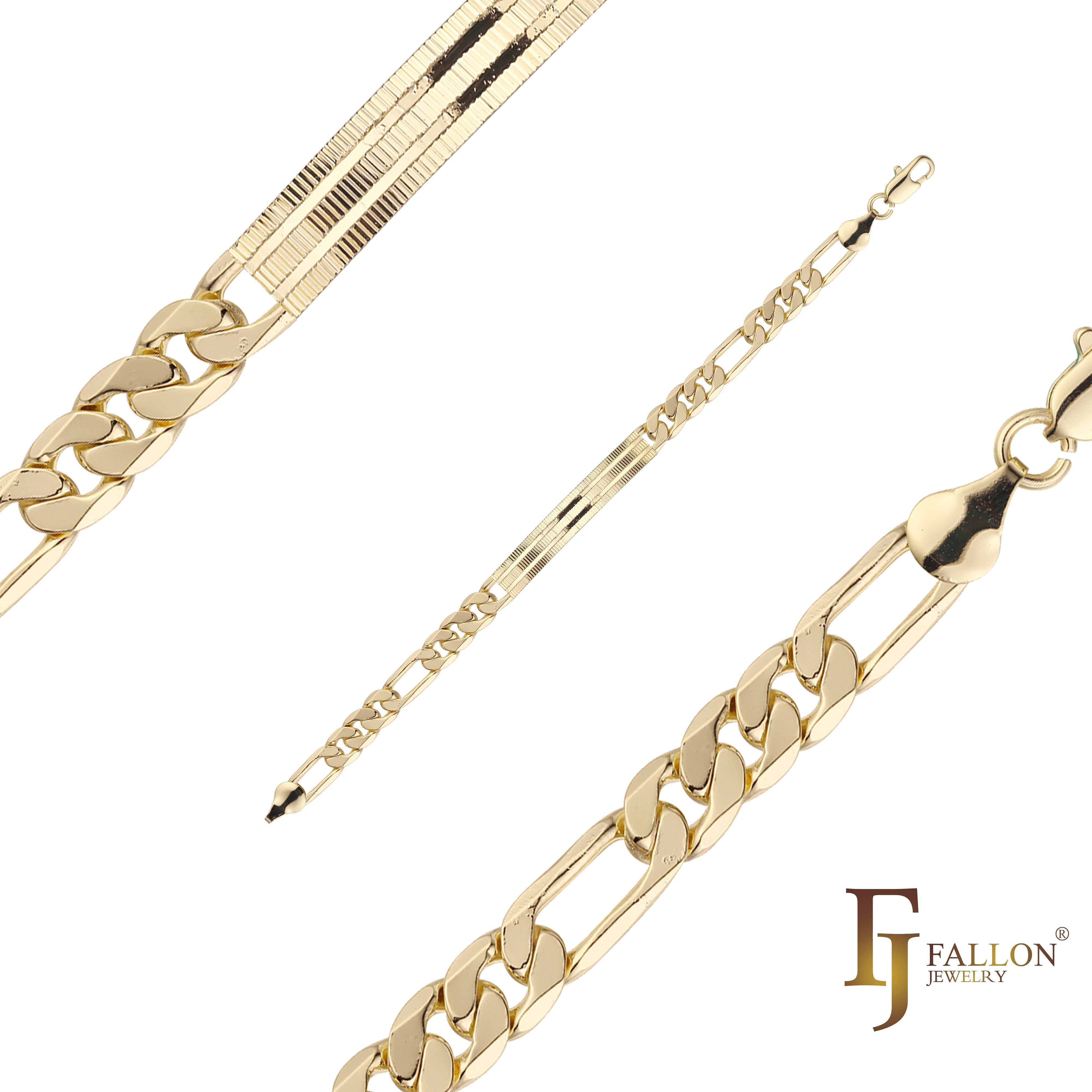 Pulseras de eslabones Figaro enchapadas en Oro de 14K colores