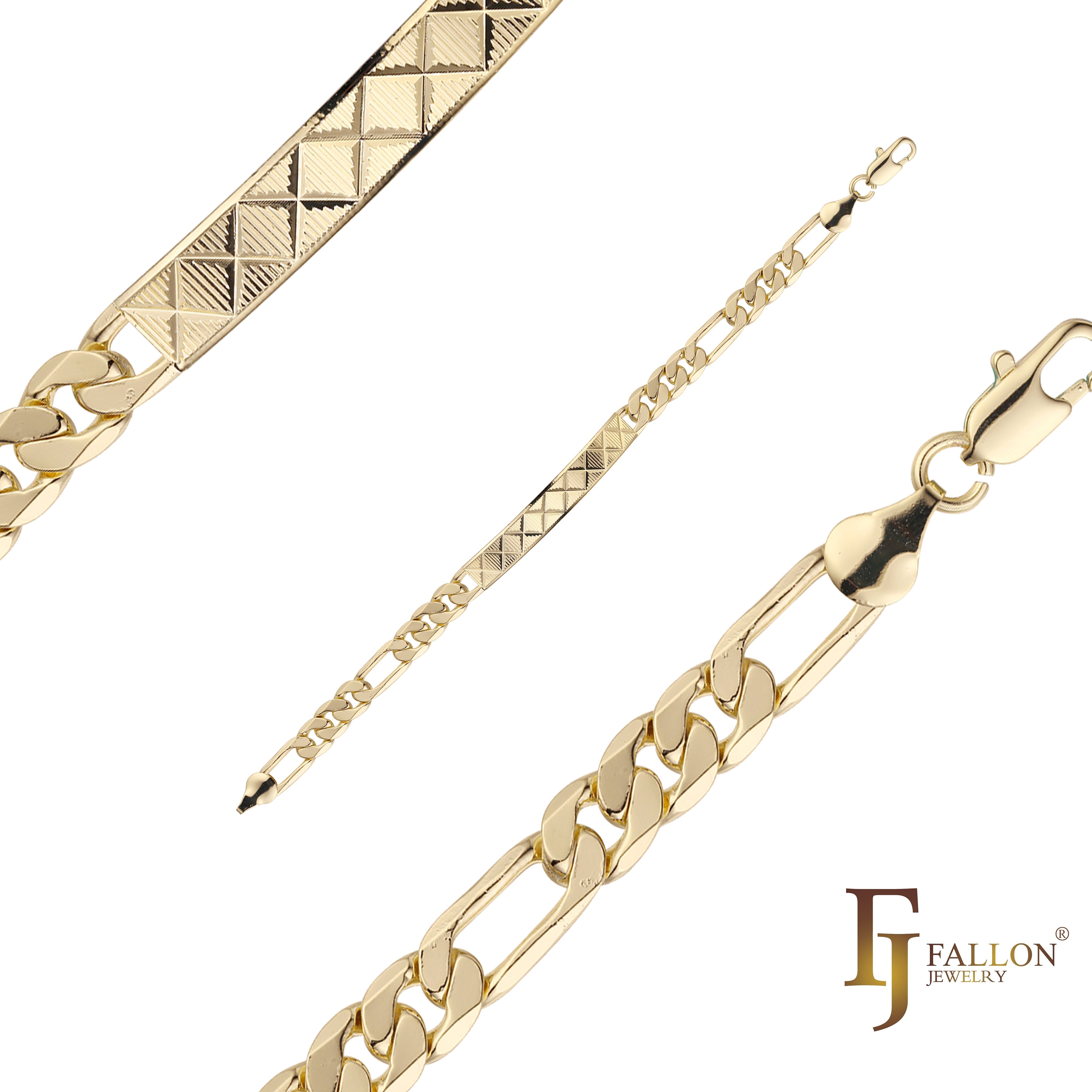 Pulseras identificativas de hombre Figaro link chapadas en oro de 14K colores