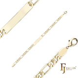 Bonitos brazaletes de identificación para hombre con eslabones Figaro pulidos chapados en Oro 14K.