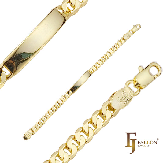 Pulseras grabables de eslabones cubanos de identificación para hombres chapadas en oro de 14 quilates.