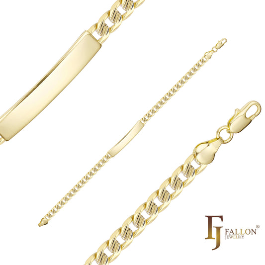 Brazaletes de identificación para hombre con eslabón curvo martillado chapados en oro de 14 quilates, dos colores de tono clth