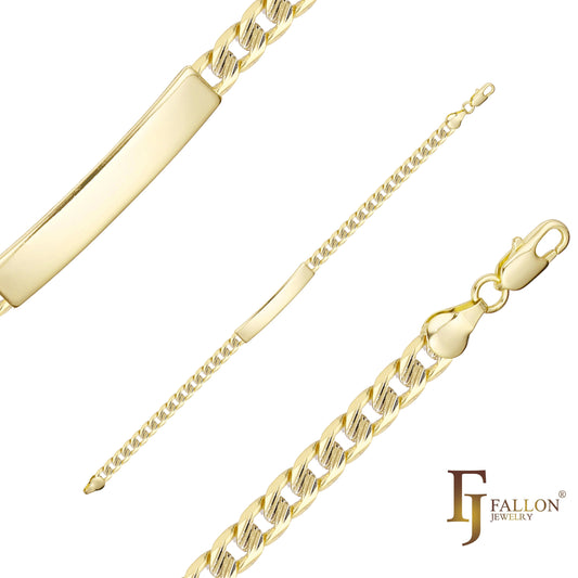 Brazaletes de identificación para hombre con eslabón curvo martillado chapados en oro de 14 quilates, dos colores de tono clth