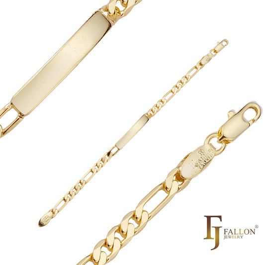Figaro link Pulseras de identificación de hombre grabables en oro de 14 quilates