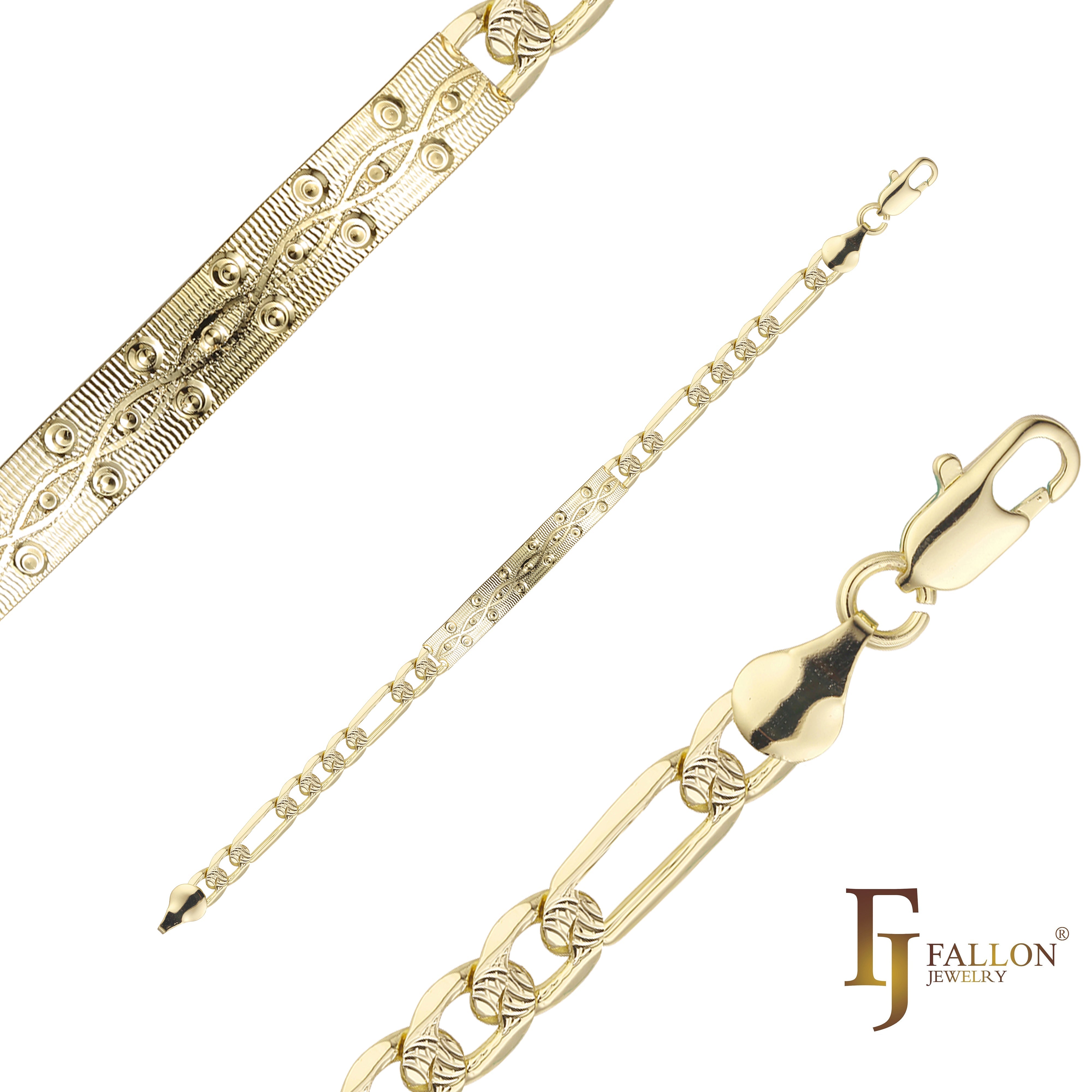 Pulseras identificativas de hombre Figaro link chapadas en oro de 14K colores