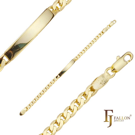 Pulseras de identificación para hombre con eslabones cubanos grabables chapados en Oro 14K.