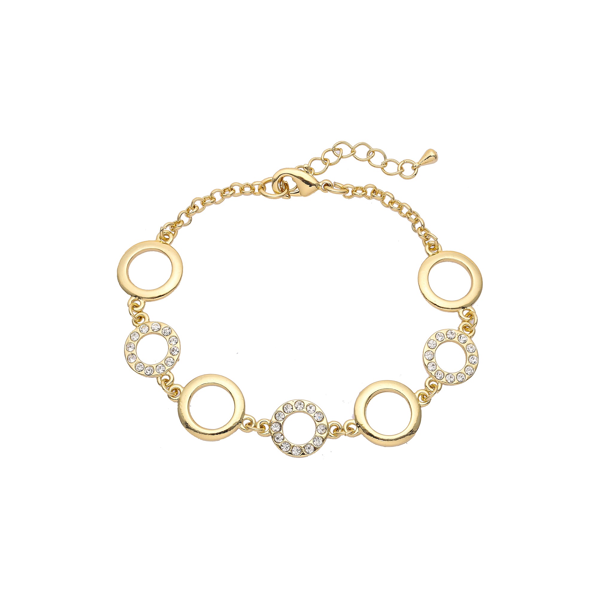 Pulseiras com elos extravagantes em círculos de ouro CZ 14K branco pavimentado