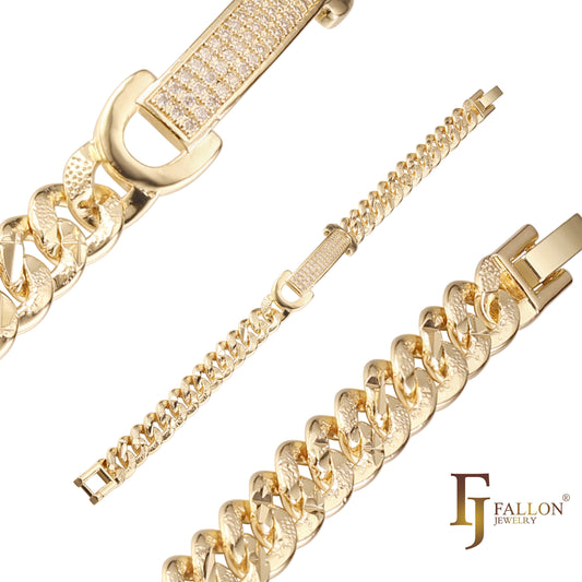 Pulseras ID de eslabones cubanos para hombre chapadas en Oro 14K, colores oro rosa.
