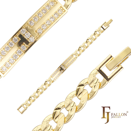 Pulseras de identificación para hombre con eslabones cubanos de Miami chapados en Oro 14K, colores oro rosa.