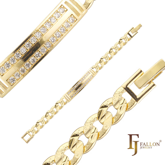 Pulseras de identificación para hombre chapadas en Oro 14K, colores oro rosa.