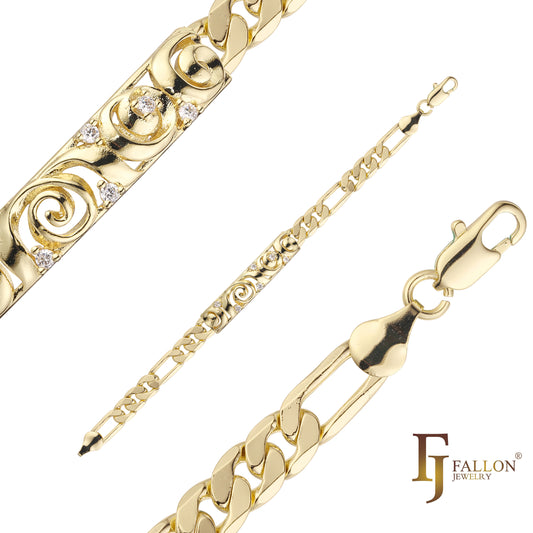 Pulseras de eslabones Figaro para hombre chapados en oro de 14K colores