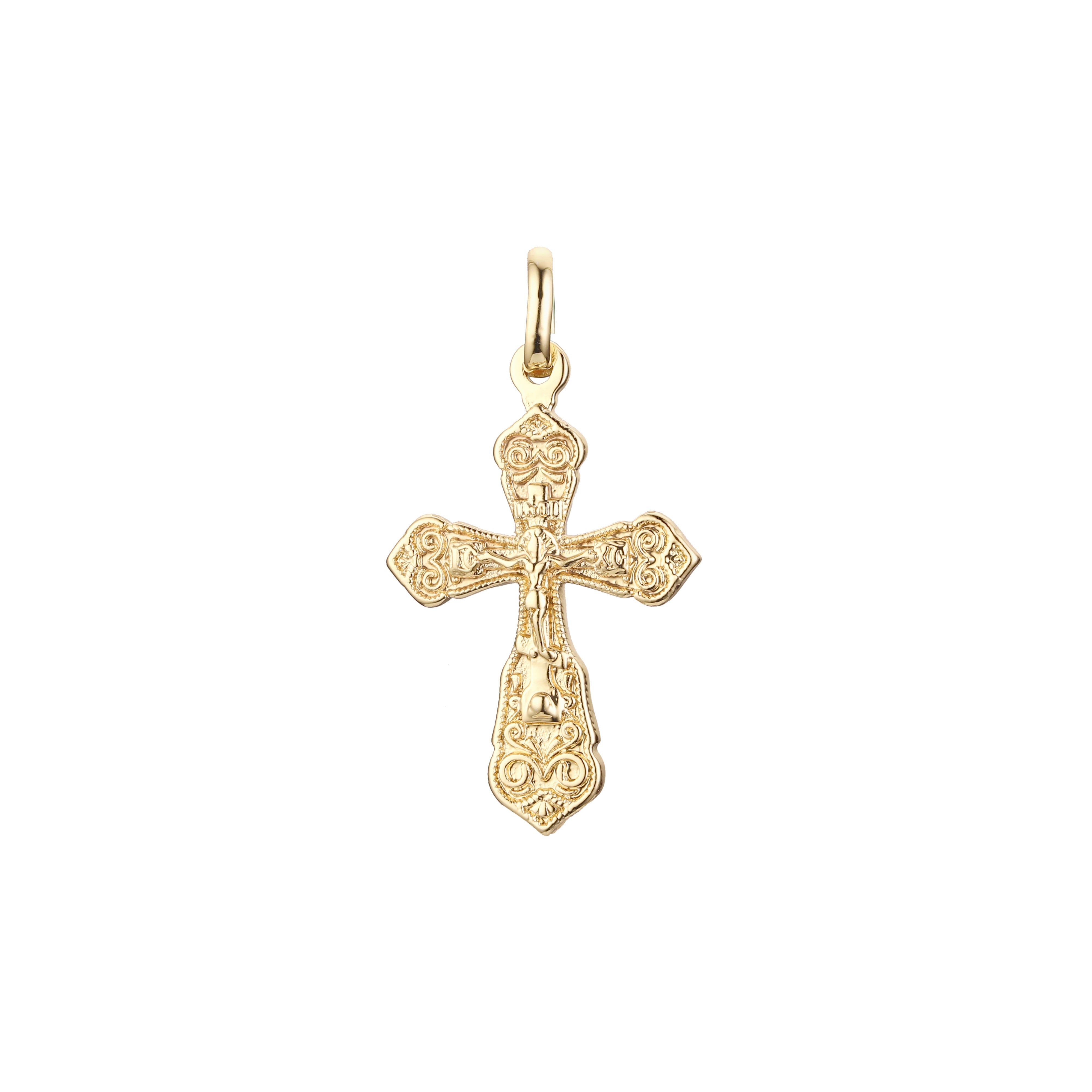 Orthodox cross budded pendant in Rose Gold two tone, 14K Gold plating colors