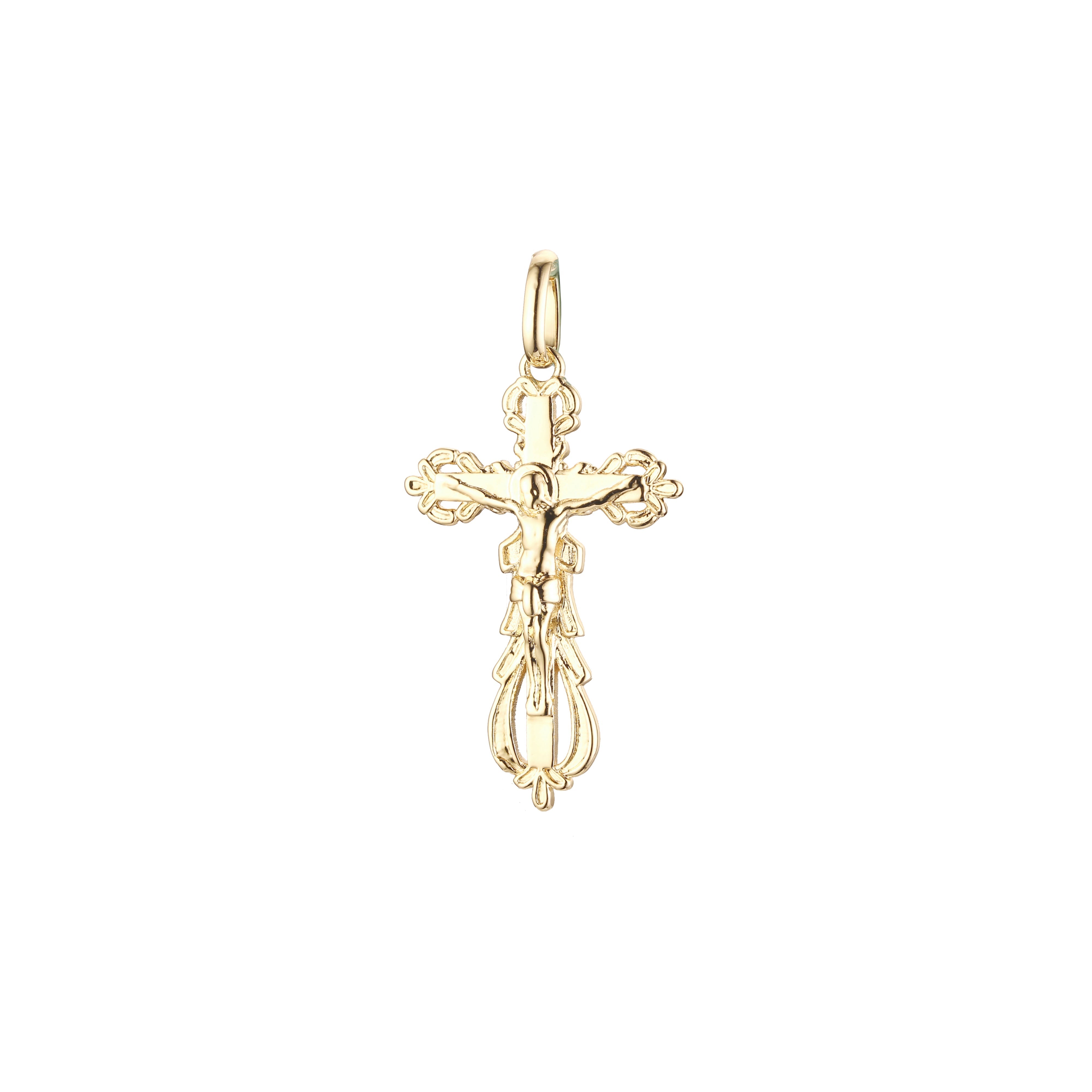 Eastern Orthodox Russian budded pendant in 14K Gold, Rose Gold & White Gold plating colors