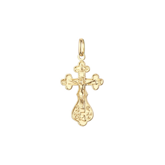 Orthodox cross budded pendant in 14K Gold, Rose Gold & White Gold plating colors