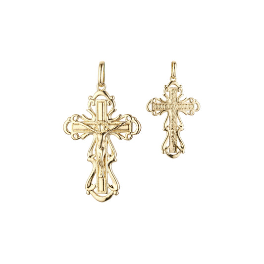Eastern Orthodox Russian budded pendant in 14K Gold, Rose Gold & White Gold plating colors