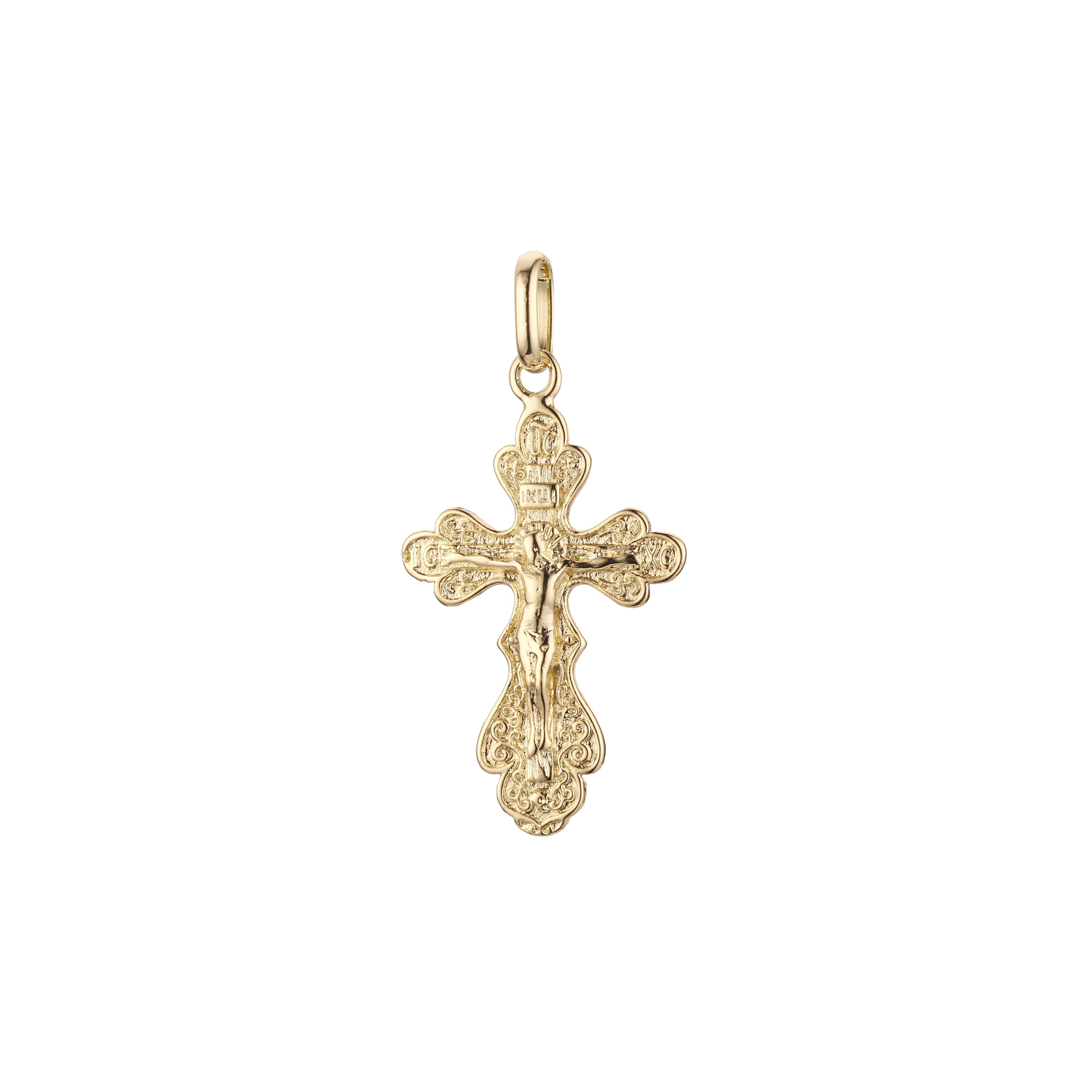 Eastern Orthodox Russian budded pendant in 14K Gold, Rose Gold & White Gold plating colors