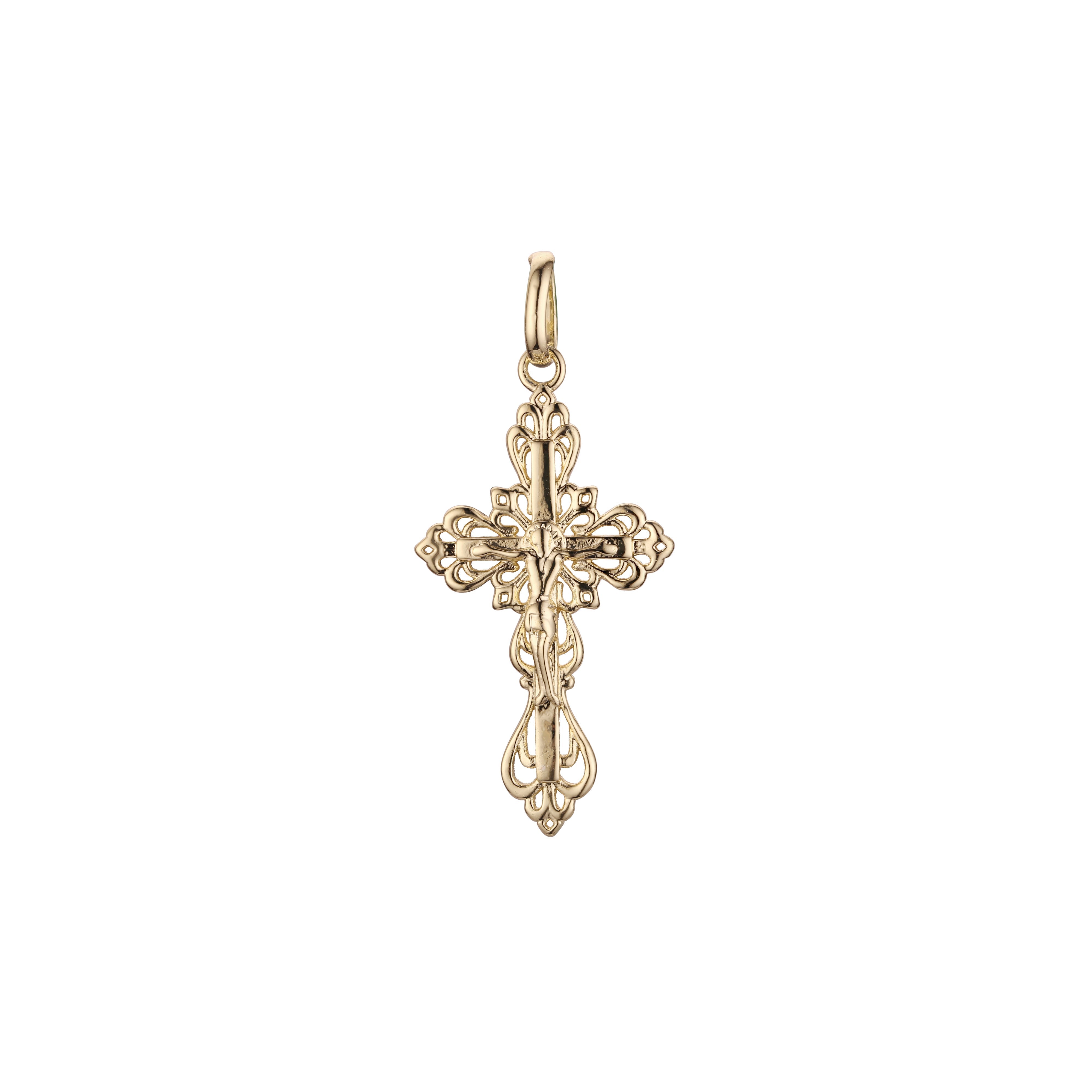 Eastern Orthodox Russian budded pendant in 14K Gold, Rose Gold two tone & White Gold plating colors
