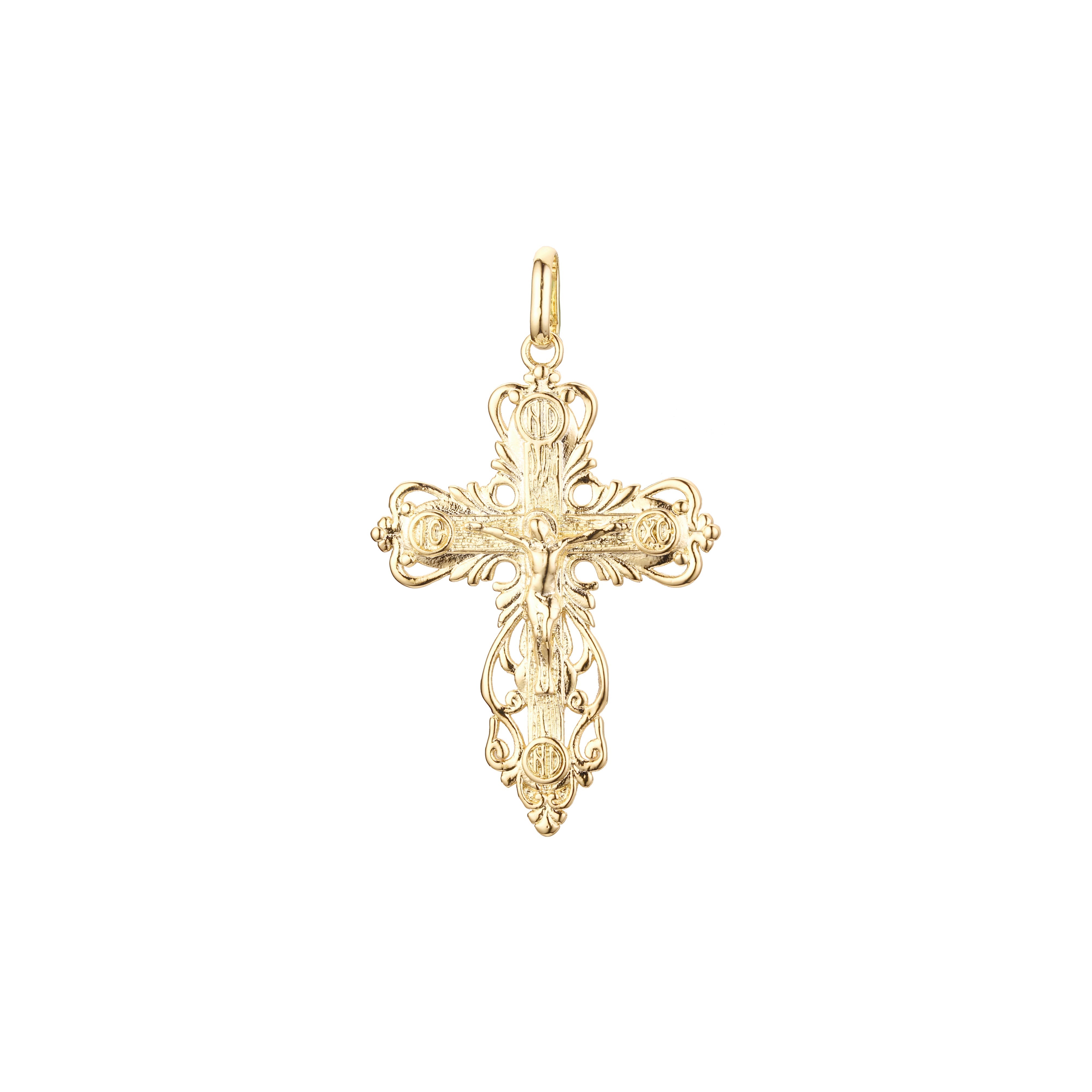 Eastern Orthodox Russian budded pendant in 14K Gold, Rose Gold two tone & White Gold plating colors