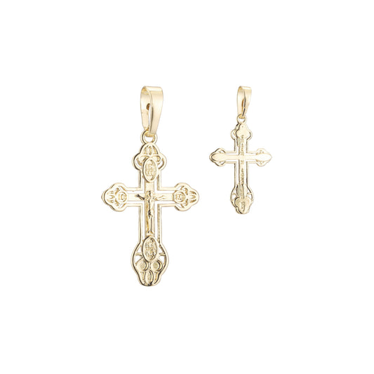 Eastern Orthodox Russian budded pendant in 14K Gold, Rose Gold two tone & White Gold plating colors