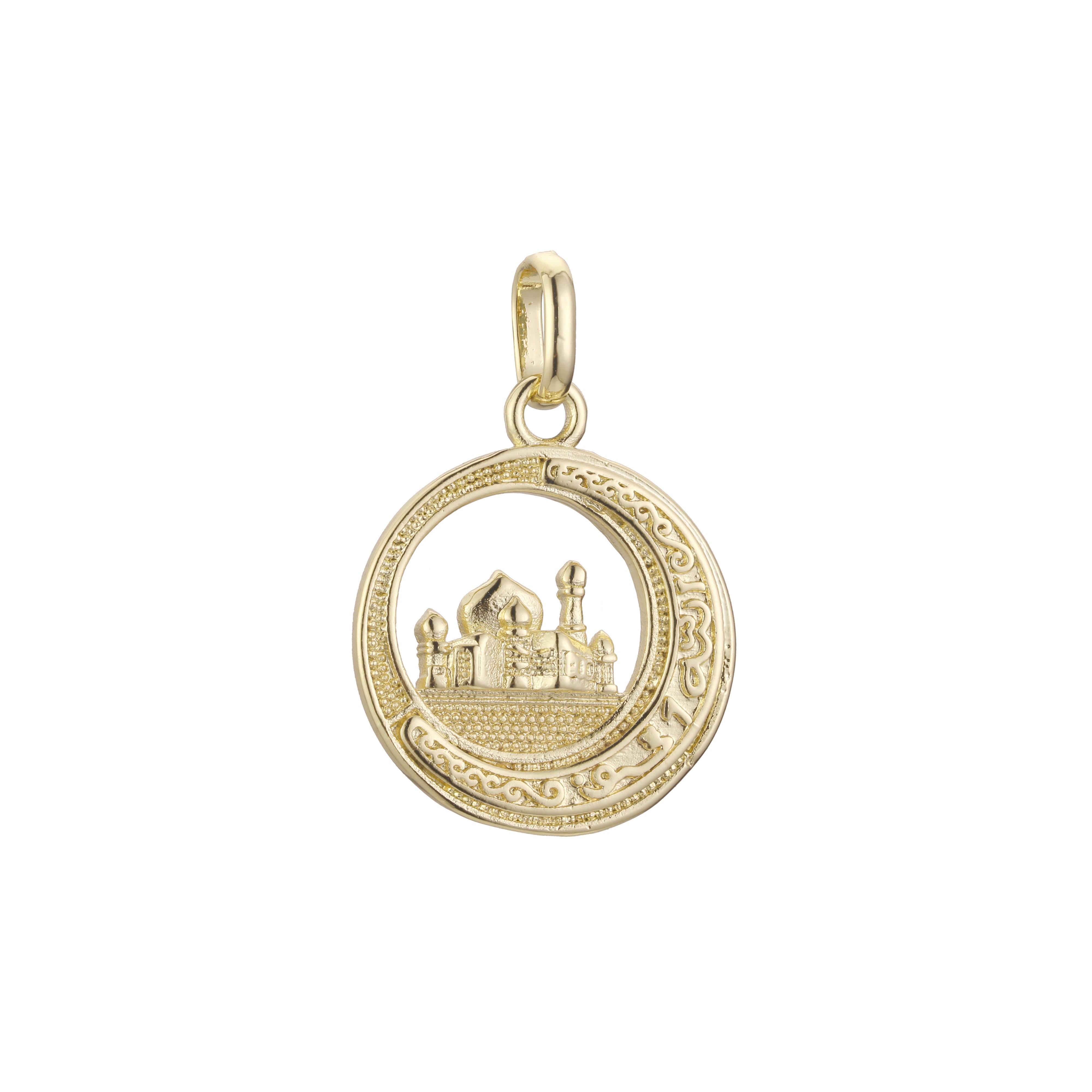 14K ゴールド、ローズゴールド、ホワイトゴールドメッキカラーの寺院のイスラムペンダント