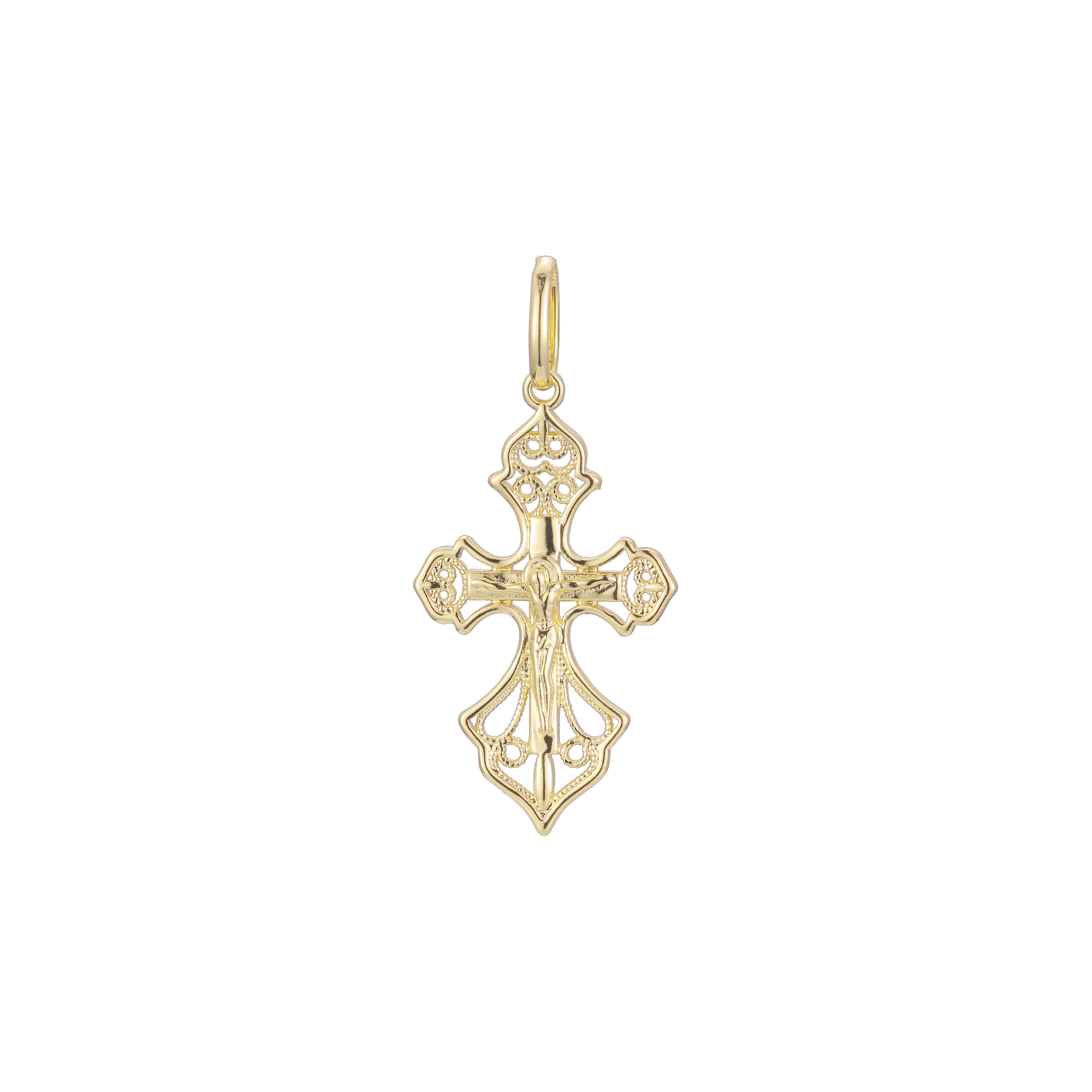 Eastern Orthodox Russian budded pendant in 14K Gold, Rose Gold two tone plating colors