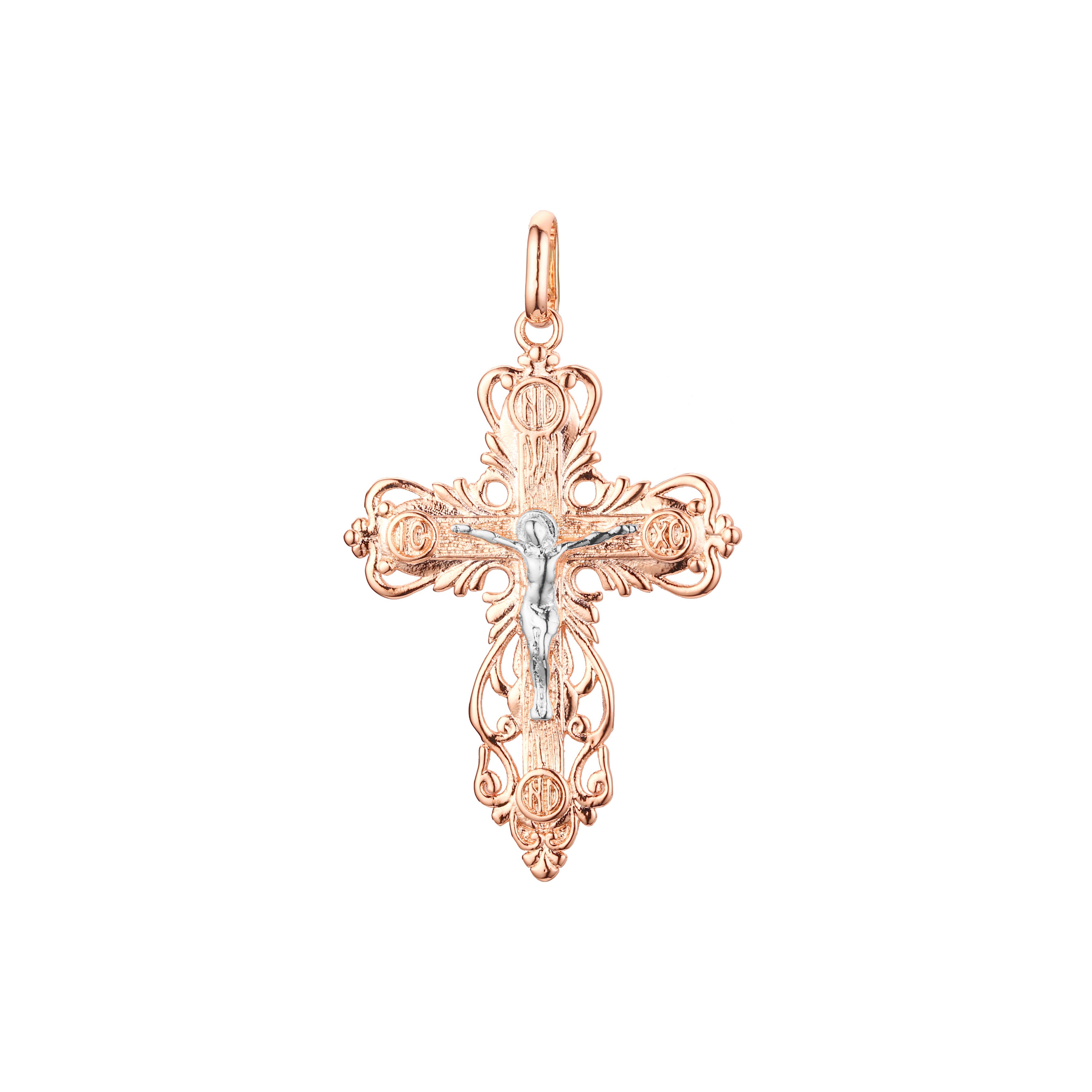Eastern Orthodox Russian budded pendant in 14K Gold, Rose Gold two tone & White Gold plating colors