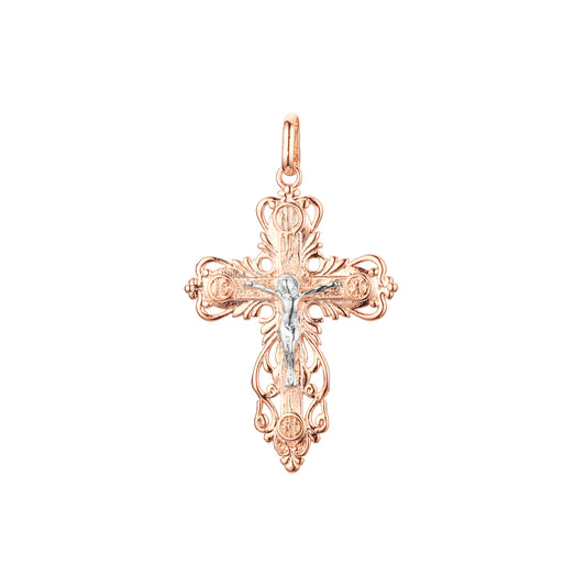 Eastern Orthodox Russian budded pendant in 14K Gold, Rose Gold two tone & White Gold plating colors
