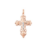 Eastern Orthodox Russian budded pendant in 14K Gold, Rose Gold two tone & White Gold plating colors