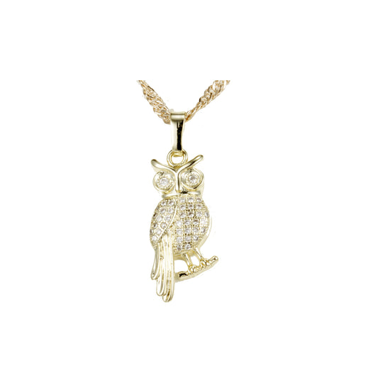 Pingente de cluster de coruja em ouro 14K
