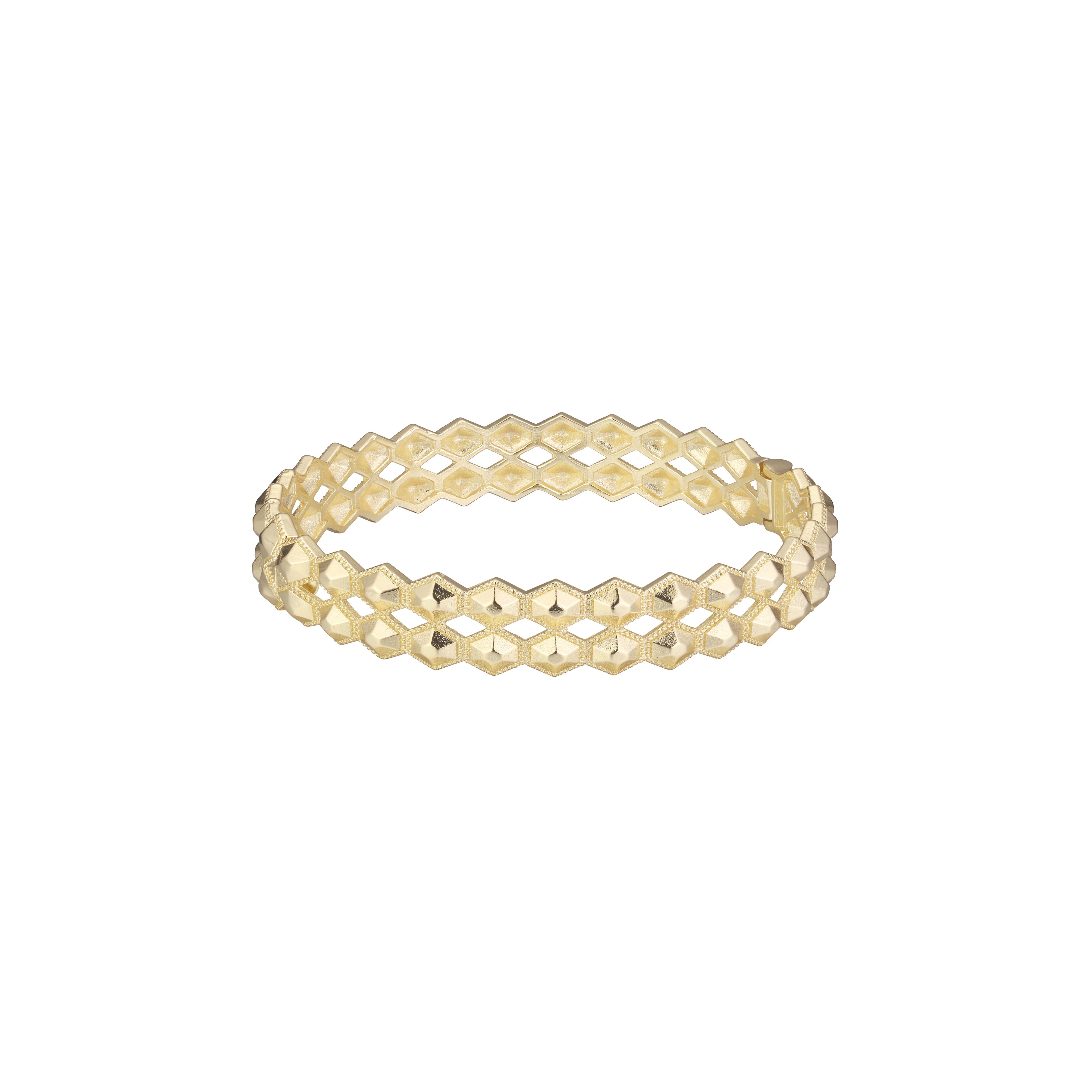 Pulseras de círculos de doble rombo chapados en oro de 14K, colores oro rosa.