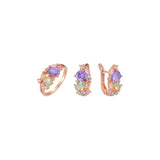 Colorido y lujoso conjunto de joyas de anillos de racimo de piedras de colores mezclados chapado en colores de oro rosa