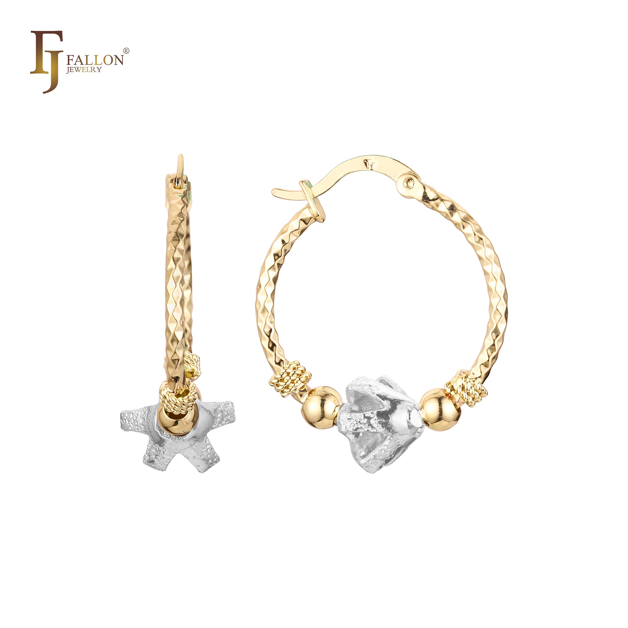 Серьги-кольца Star Beads из 14-каратного золота и розового золота двухцветные