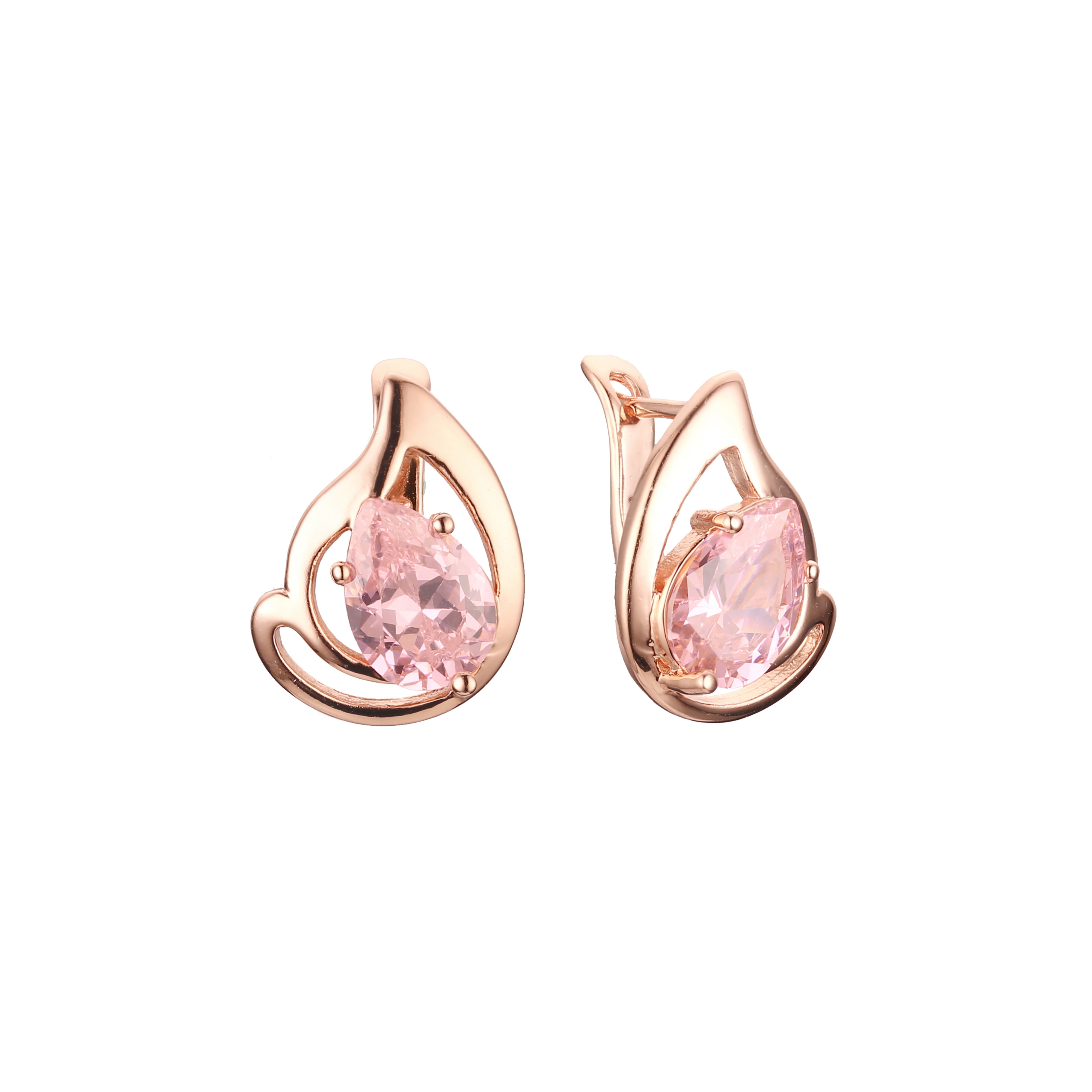 Solitär-Ohrringe in Tropfenform mit bunten Zirkonia in Roségold