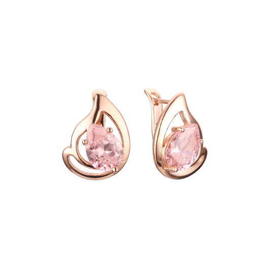 Solitär-Ohrringe in Tropfenform mit bunten Zirkonia in Roségold
